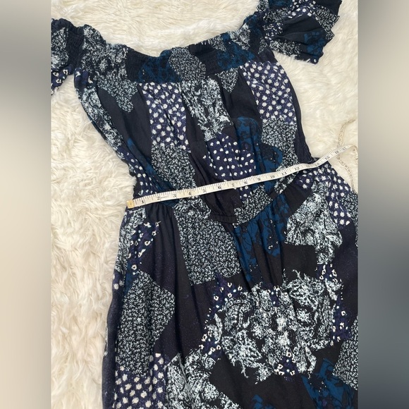 Earthbound Trading Co. | Navy Patchwork Off the Shoulder Jumpsuit - Picture 4 of 6